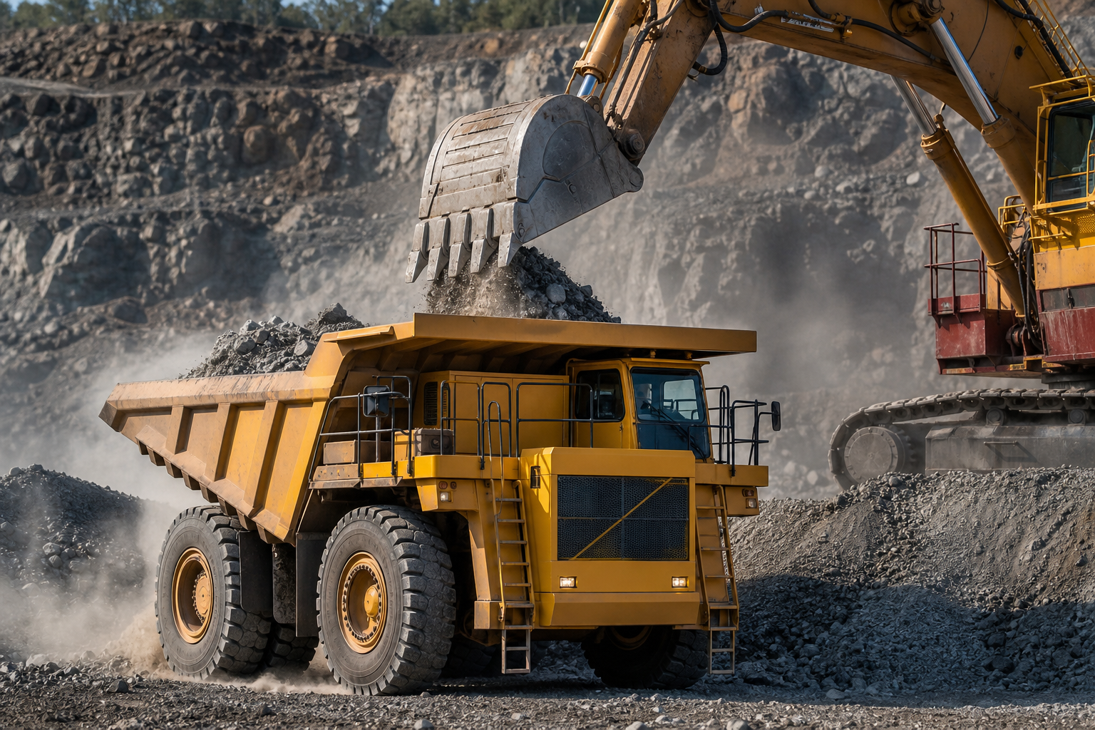 Material loading in truck at quarry
